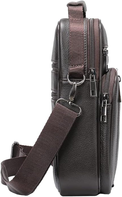 Hebetag Small Leather Sling Shoulder Bag Messenger Pack for Men Women Outdoor Travel Business
