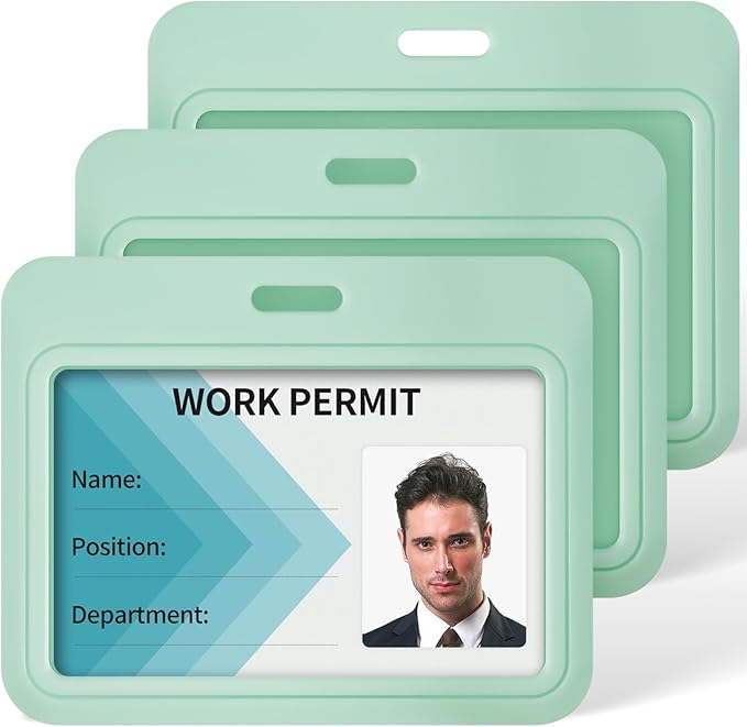 Uniclife 3 Pack Sliding ID Badge Holder Light Green Horizontal Hard Plastic Case with Clear Window Card Protector Pouch for Office School ID Credit Cards Proximity Key Cards Driver’s Licenses