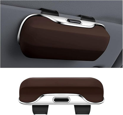 zipelo Sunglasses Holder for Car Sun Visor, Protective Automotive Eyeglasses Storage Case Hanger, Soft Vehicle Interior Glasses Organizer Box Accessories, Universal for SUV Sedan Truck (Brown)