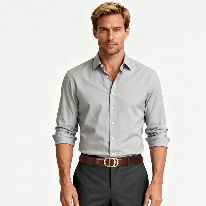 Aurolran Men&Womens Leather Dress Belt Business Automatic Buckle Belt Color-Black Silver Gold