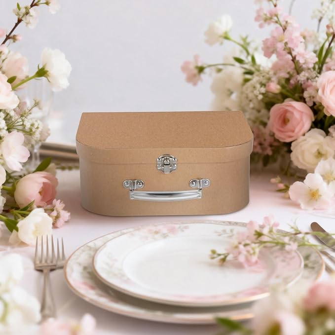 HOMSFOU Kraft Paper Storage Suitcase 10X10X10 Inches Multipurpose Decorative Box for Jewelry Stationery Wedding Party Favors Travel and Home Organization