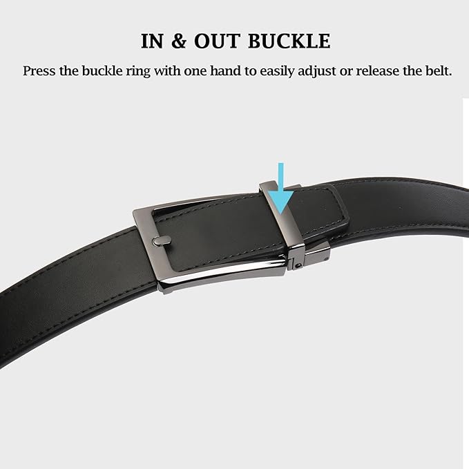 Founders & C Men's Leather Ratchet Comfort Click Belt Dress with Slide Buckle -Adjustable Trim to Fit