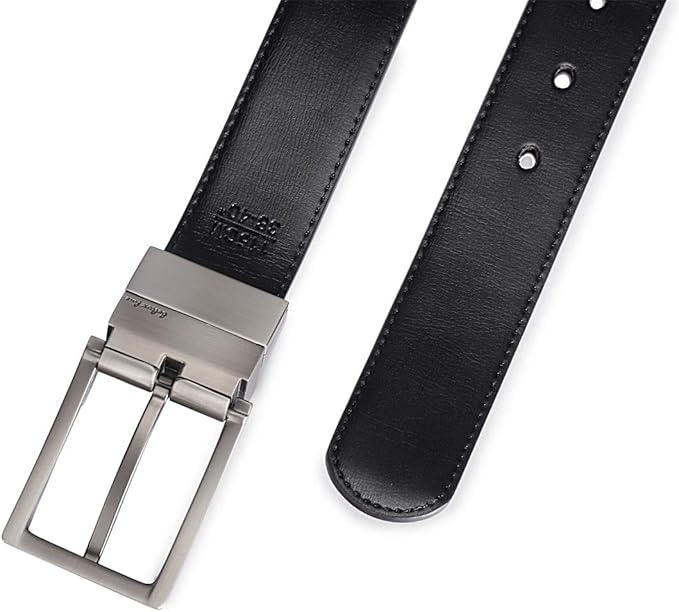 beltox fine Men's Dress Belt Leather Reversible 1.25" Wide Rotated Buckle Gift Box