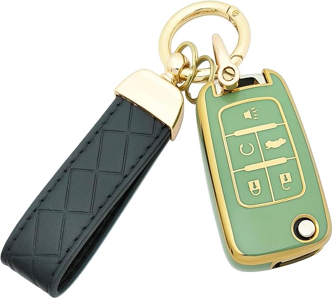 TPU Protective Key Fob Cover Case Compatible with 2010-2019 Chevy Equinox,2011-2016 Cruze Malibu Camaro Trax Impala Sonic Buick Lacrosse Regal Verano Trunk Keyless Entry Key Fob (Green)