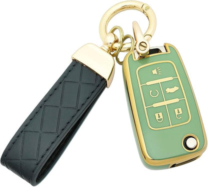 TPU Protective Key Fob Cover Case Compatible with 2010-2019 Chevy Equinox,2011-2016 Cruze Malibu Camaro Trax Impala Sonic Buick Lacrosse Regal Verano Trunk Keyless Entry Key Fob (Green)