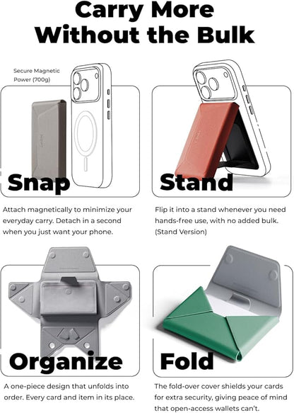 MOFT Magsafe Wallet, 8-Card Holder, Magnetic Phone Stand with Pull to Access Design, RFID Blocking, Angle Adjustment & MOVAS Minimalist Snap Field Wallet for Men Travel Essentials, Oz Green