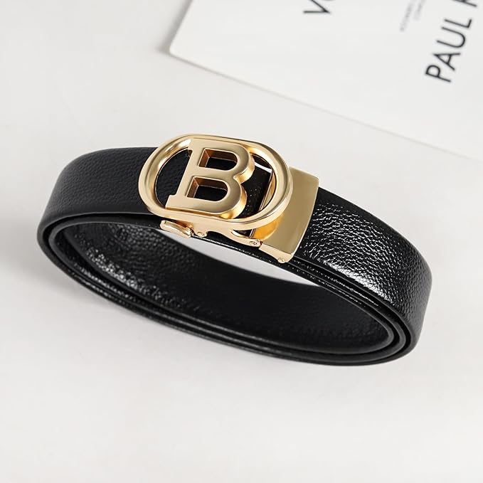 Aurolran Men&Womens Leather Dress Belt Business Automatic Buckle Belt Color-Black Silver Gold