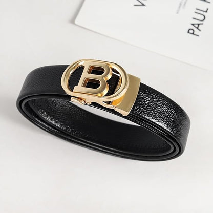 Aurolran Men&Womens Leather Dress Belt Business Automatic Buckle Belt Color-Black Silver Gold