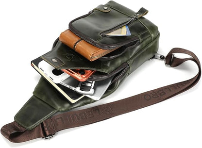 Sling Bag for Men Genuine Leather Chest Bag Crossbody Backpack Travel Hiking Outdoor Sport