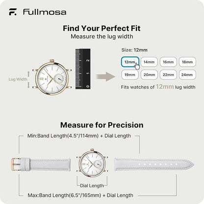 Fullmosa Watch Band, Quick Release Leather Watch Strap for Men Women, Replacement Bands Width 12mm 14mm 16mm 18mm 19mm 20mm 21mm 22mm 24mm