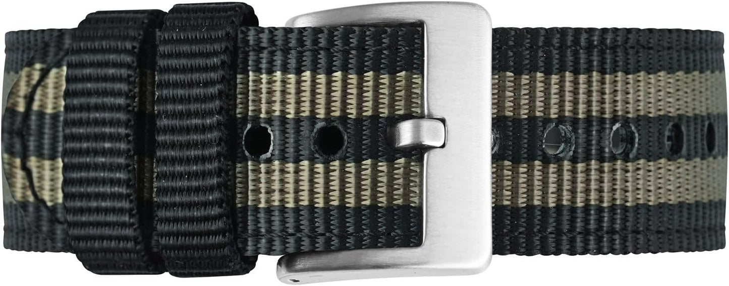 BISONSTRAP Men’s Nylon Watch Bands, Two-Piece Military Watch Straps, Quick Release, Brushed Buckle, Band Width 18mm 19mm 20mm 22mm