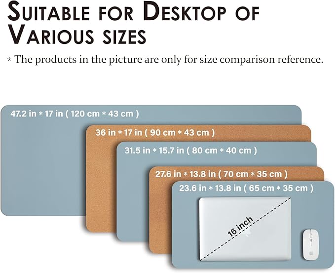 Cork Desk Mat - Dual-Sided Desk Pad for Office and Home - Desk Organization and Accessories - Ideal for Large Mouse Pad and Desk Mats on Top of Desks(Light Blue,27.6"x 13.8")