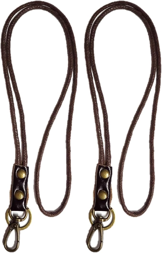 Aslana Genuine Leather Rope Necklace Lanyard for Key ID Badge Holder, Lobster Claw Clasp, Vintage Retro Style (19" Neck Lanyard, 2-Pack, #7 Expresso Leather)