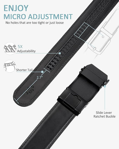 Founders & C Ratchet Belts for Men-Black/Brown Belt Leather 1 3/8" for Casual Dress-Micro Adjustable Belt
