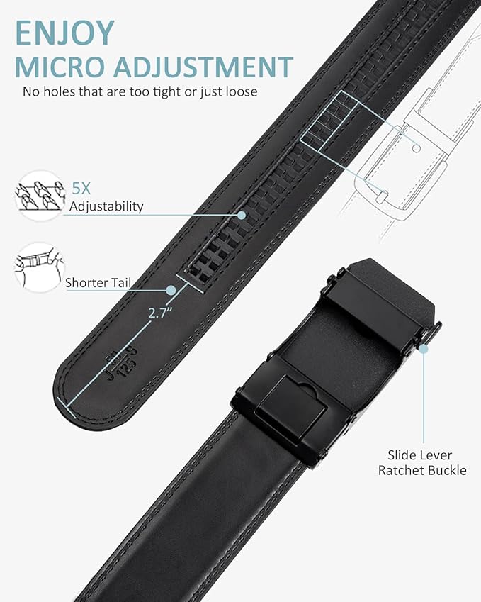 Founders & C Ratchet Belts for Men-Black/Brown Belt Leather 1 3/8" for Casual Dress-Micro Adjustable Belt
