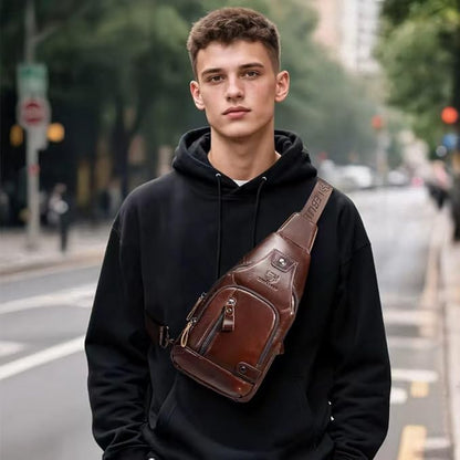 Sling Bag for Men Genuine Leather Chest Bag Crossbody Backpack Travel Hiking Outdoor Sports