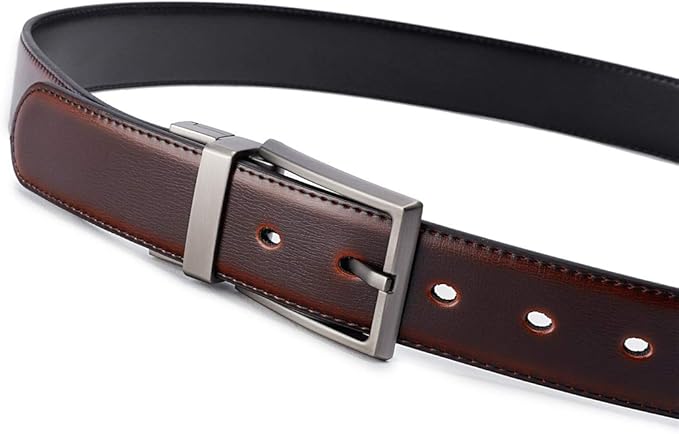 beltox fine Men's Dress Belt Leather Reversible 1.25" Wide Rotated Buckle Gift Box