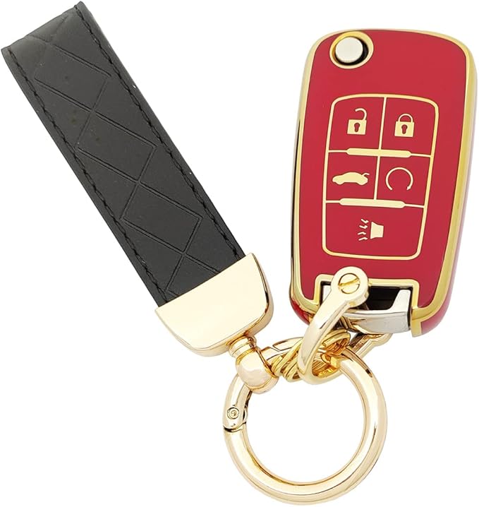 TPU Protective Key Fob Cover Case fit for Chevy Equinox Cruze Malibu Camaro Trax Impala Sonic Buick Lacrosse Regal Verano Trunk for GMC Keyless Entry Key Fob (Red)