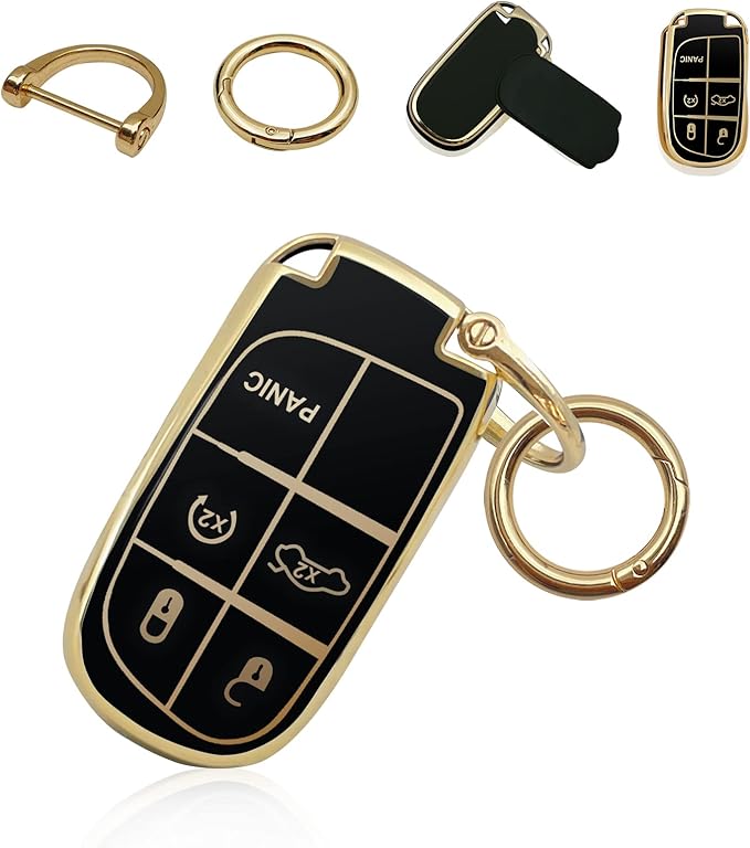 for Jeep Key Fob Cover Keychain Soft Full Protection Key Case Shell, Car Accessories for Man,Girls, Women, Compatible with Jeep Smart Key 3 4 5 Buttons Protector(Black)