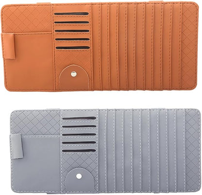 Mobestech Multi-Functional Sun Visor Storage Organizer Bag for Vehicle Stylish Leather Cd and Pen Holder with Mesh Pocket for Easy Access Gray
