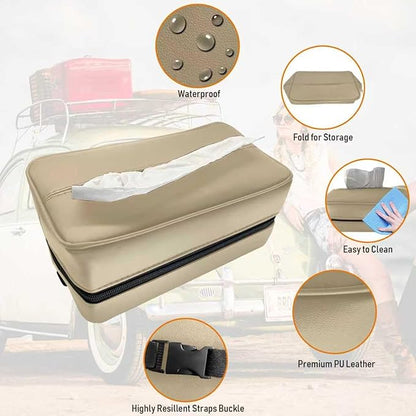 Witaxima Large Car Tissue Holder for 120 Standard Tissues, Premium PU Leather Tissue Holder in Car Backseat Rectangular, Napkin Holder for Car Fits for Kleenex Tissues Box Daily Use Black (2, Beige)