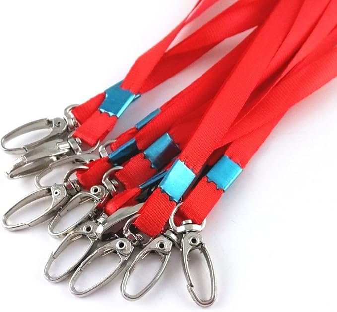 yueton 10pcs Vertical Style Leather Business ID Badge Card Holder, Name Card Business Card Holder Tag with Long Neck Strap Band Lanyard (Red)
