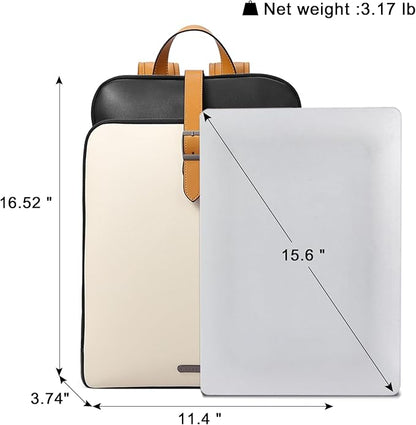 CLUCI Leather Backpack for Women, 15.6 inch Laptop Bag, Large Genuine Work Backpack Travel Back