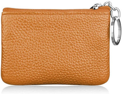 Hibate Yellow Small Leather Coin Purse Change Pouch for Women Men Kids with Zip Key Ring