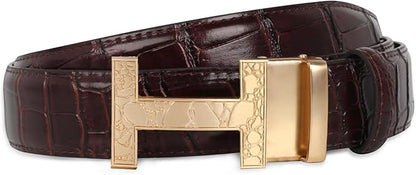 Aurolran Men&Womens Leather Dress Belt Business Automatic Buckle Belt Color-Black Silver Gold