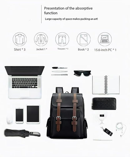 Business Men and Women PU Leather Backpack 15.6inch Laptop Waterproof Backpack Travel Commuter Lightweight schoolbag (Brown backpack8,Medium)