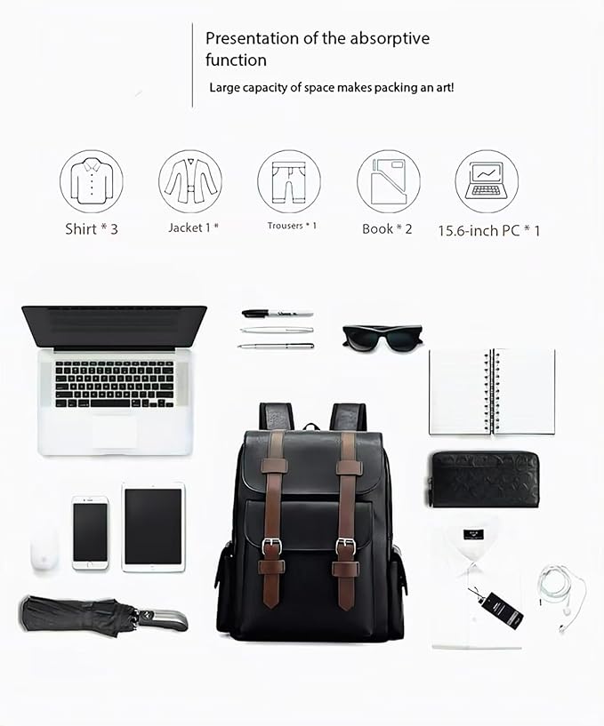 Business Men and Women PU Leather Backpack 15.6inch Laptop Waterproof Backpack Travel Commuter Lightweight schoolbag (Khaki backpack10,Medium)