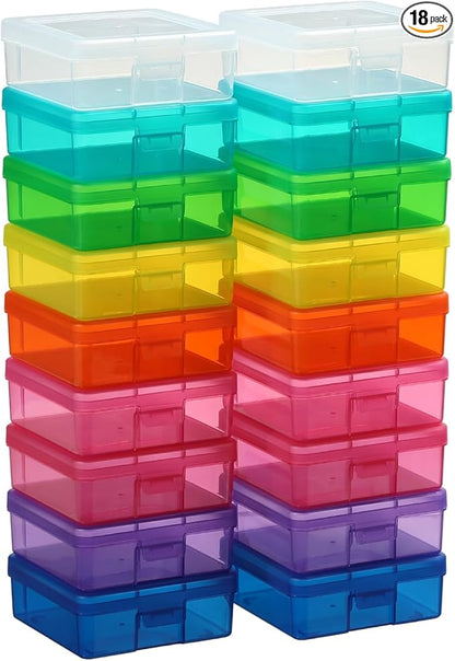 novelinks Plastic Small Storage Bins with Lids for Organizing, Mini Clear Storage Containers and Stackable Storage Box Organizer for Pencil Boxes, Task Boxes, Crayon Boxes (18 Pack Small -Color)