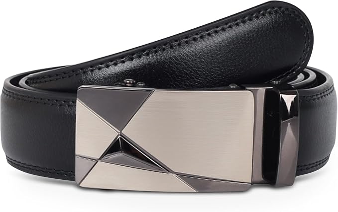 Aurolran Men&Womens Leather Dress Belt Business Automatic Buckle Belt Color-Black Silver Gold