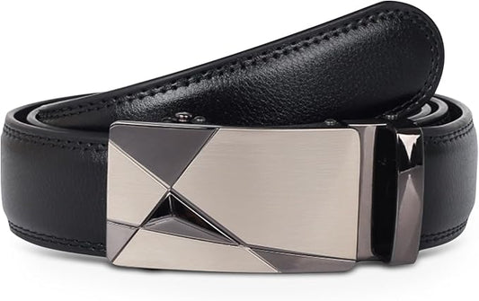 Aurolran Men&Womens Leather Dress Belt Business Automatic Buckle Belt Color-Black Silver Gold