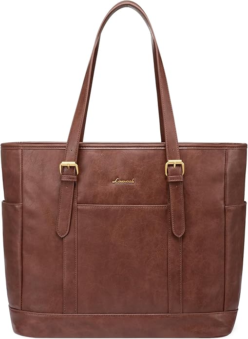 LOVEVOOK Laptop Tote Bag for Women,Vintage Leather Work Tote Bag for Women Computer Briefcase Bag,Waterproof Teacher Business