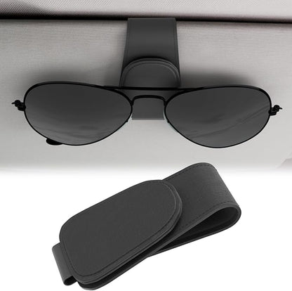 BFXM Sunglass Holder for Car, Sunglasses Holder Eyeglass Hanger Clip Magnetic Leather for Car Visor, Cars Sun Visor Ticket Card Clip, Car Visor Accessories(Black)