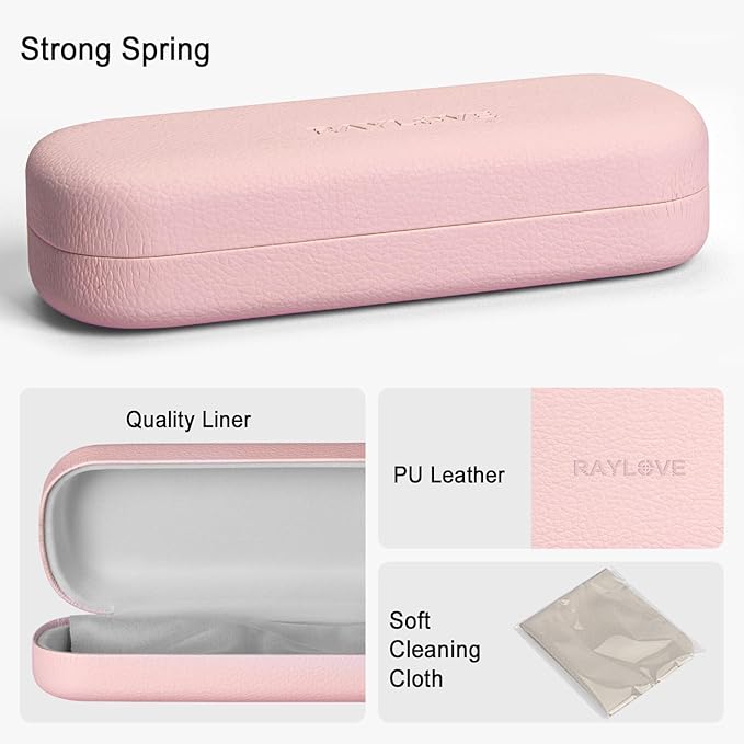 RayLove Glasses Case Hard Shell Eyeglass Case with Cleaning Cloth, PU Leather Protective Eye Glass Cases Fits Most Sunglasses