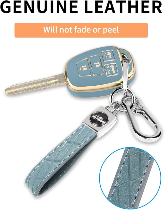MILD EAST for Toyota Key Fob Cover with Metal Key Chain, Soft TPU Easy to Press Key Fob Shell Case for 2012-2019 Camry Corolla Rav4 Tacoma Highlander Avalon Venza, Blue