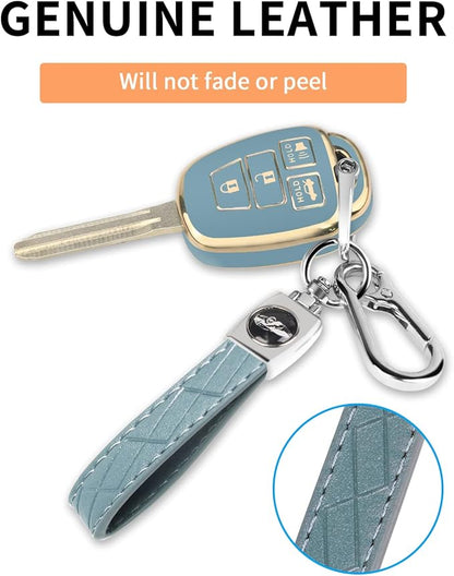 MILD EAST for Toyota Key Fob Cover with Metal Key Chain, Soft TPU Easy to Press Key Fob Shell Case for 2012-2019 Camry Corolla Rav4 Tacoma Highlander Avalon Venza, Blue