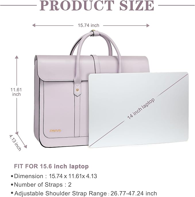 MOSISO Laptop Bag for Women, 13-14 inch PU Leather Laptop Shoulder Bags Convertible Backpack, 13.3 inch Messenger Bags Casual Handbag Work Briefcase Travel Computer Bag with Bowknot, Dusty Lilac
