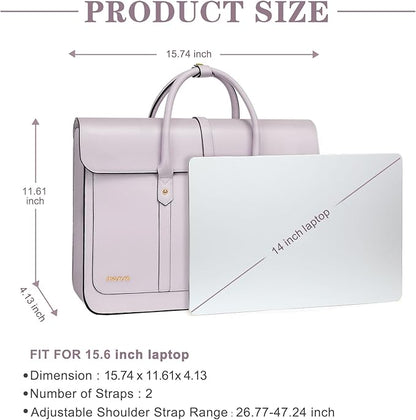 MOSISO Laptop Bag for Women, 13-14 inch PU Leather Laptop Shoulder Bags Convertible Backpack, 13.3 inch Messenger Bags Casual Handbag Work Briefcase Travel Computer Bag with Bowknot, Dusty Lilac