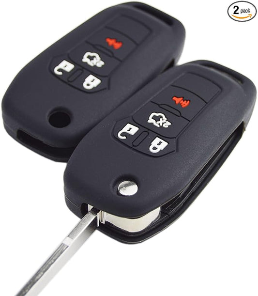 Silicone Rubber Key Fob Cover Protector for Ford Fusion Explorer (Flip Key) N5F-A08TAA 164-R7986 5924003 4 Button Remote Control