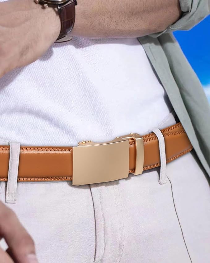 Founders & C Ratchet Belts for Men-Black/Brown Belt Leather 1 3/8" for Casual Dress-Micro Adjustable Belt
