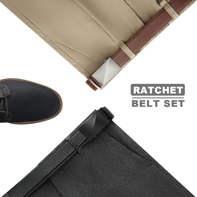 DOOPAI Men's 2 Pack Ratchet Dress Belt - Adjustable 1 3/8" Genuine Leather, Size Length Can Be Cut, With Gift Box