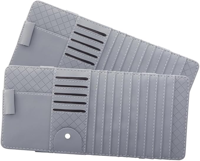 PartyKindom Multi-Functional Sun Visor Organizer Bag for Car Premium Leather Storage for Pens and Cards Practical Vehicle Accessory Gray