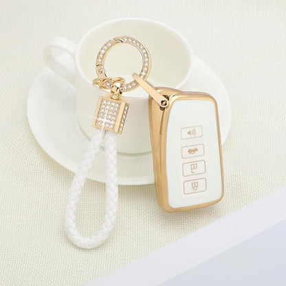 PIFOOG for Lexus Key Fob Cover White Gold Soft TPU 4 Button Car Keys Case Shell Full Protector Bling Keychain for Lexus NX RX GS IS ES LS RC Smart Keys Accessories Girly Women Cute