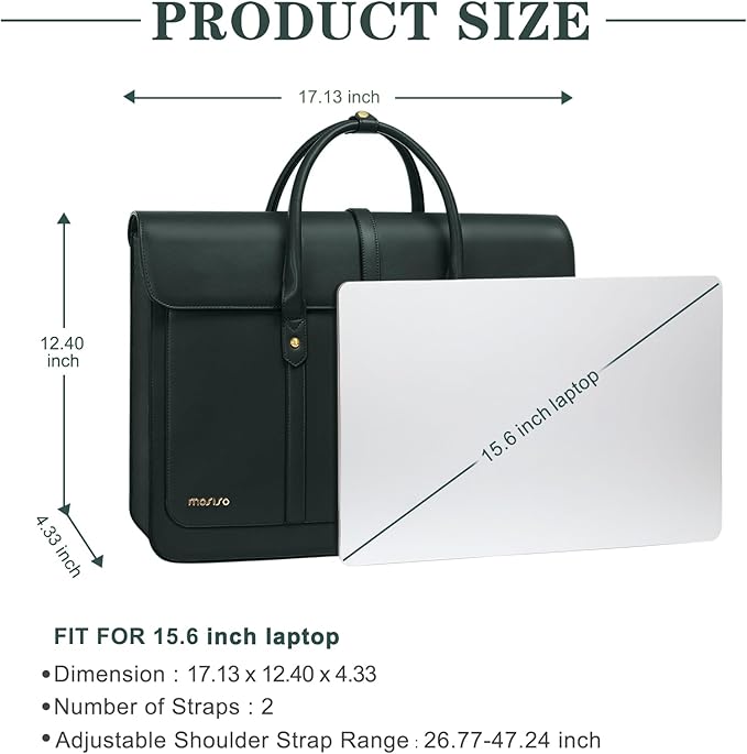 MOSISO Laptop Bag for Women, 15-15.6 inch PU Leather Laptop Shoulder Bags Convertible Backpack, 16 inch Messenger Bags Casual Handbag Work Briefcase Travel Computer Bag with Bowknot, Midnight Green