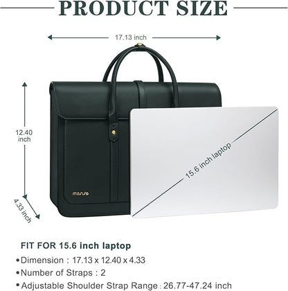 MOSISO Laptop Bag for Women, 15-15.6 inch PU Leather Laptop Shoulder Bags Convertible Backpack, 16 inch Messenger Bags Casual Handbag Work Briefcase Travel Computer Bag with Bowknot, Midnight Green