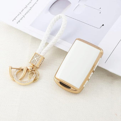 PIFOOG Key Fob Cover for Mazda 4 Buttons White Gold TPU Car Keys Case Shell Protector Bling Keychain Ring for Mazda 3 6 CX5 CX9 CX30 CX50 MX5 Smart Key Accessories Girly Women Cute