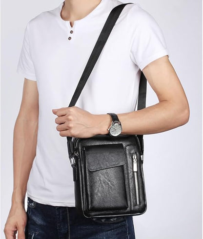 Messenger Bag for Men Crossbody Shoulder Purse Small Vintage PU Leather Satchel Pouch Side Crossover Handbag